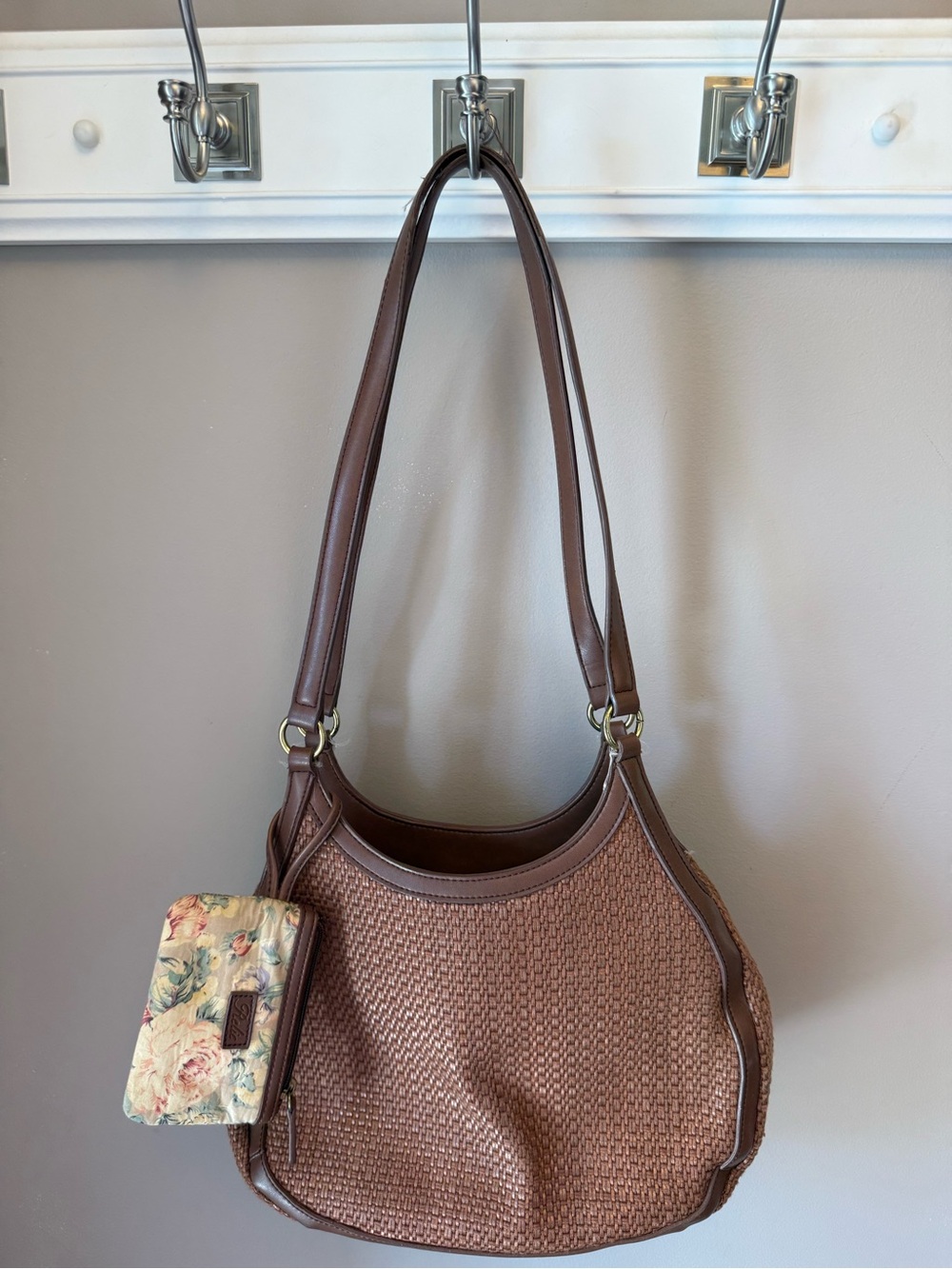 Relic Brown Woven Shoulder Bag with Floral Pouch